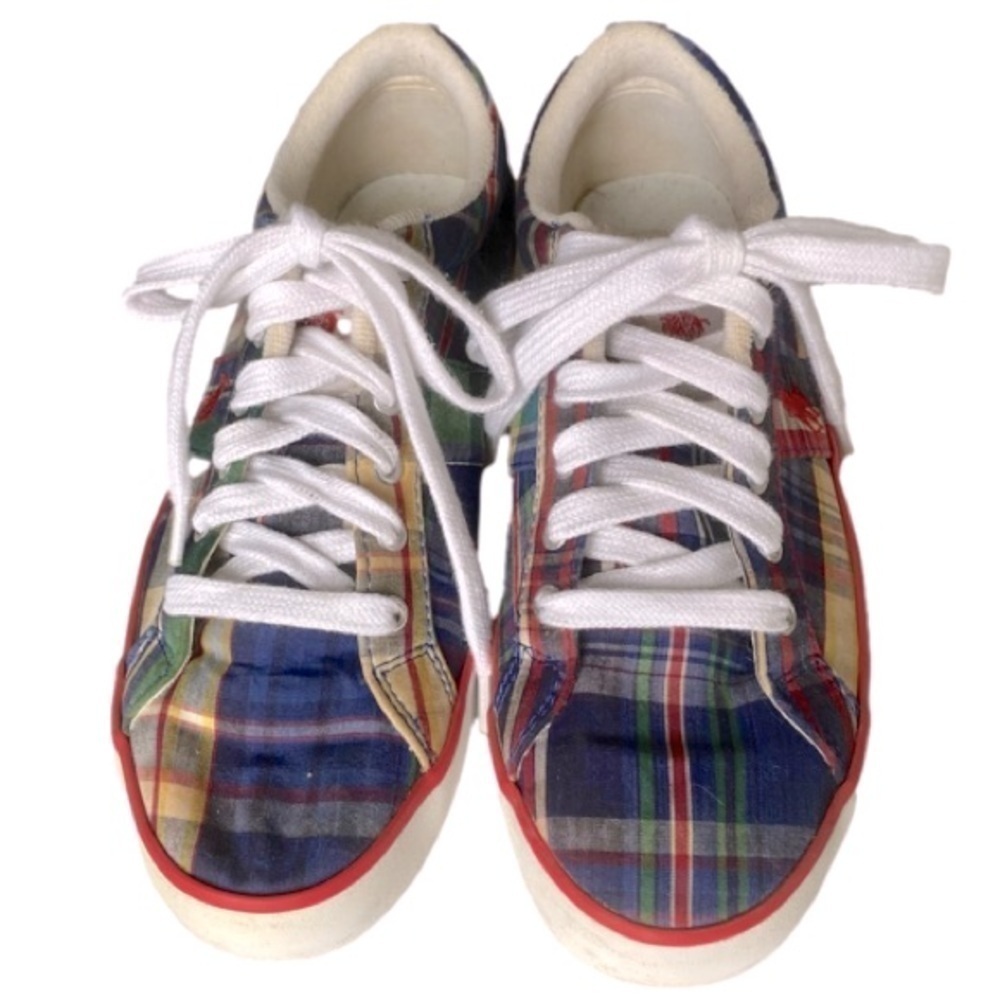 POLO RALPH LAUREN Gillian Tennis Sneakers Madras Plaid Lace Up Women's S…
